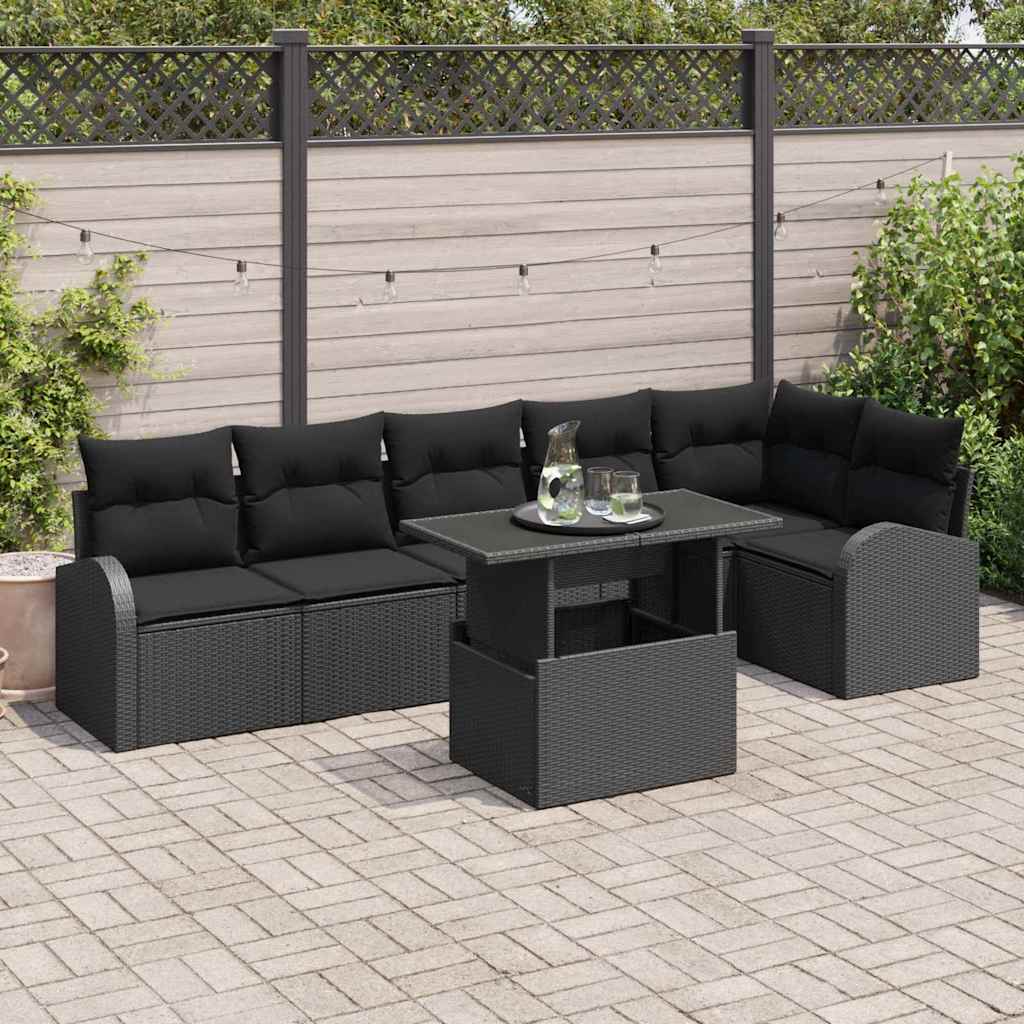 Set Divano da Giardino con cuscino 7 pcs Nero