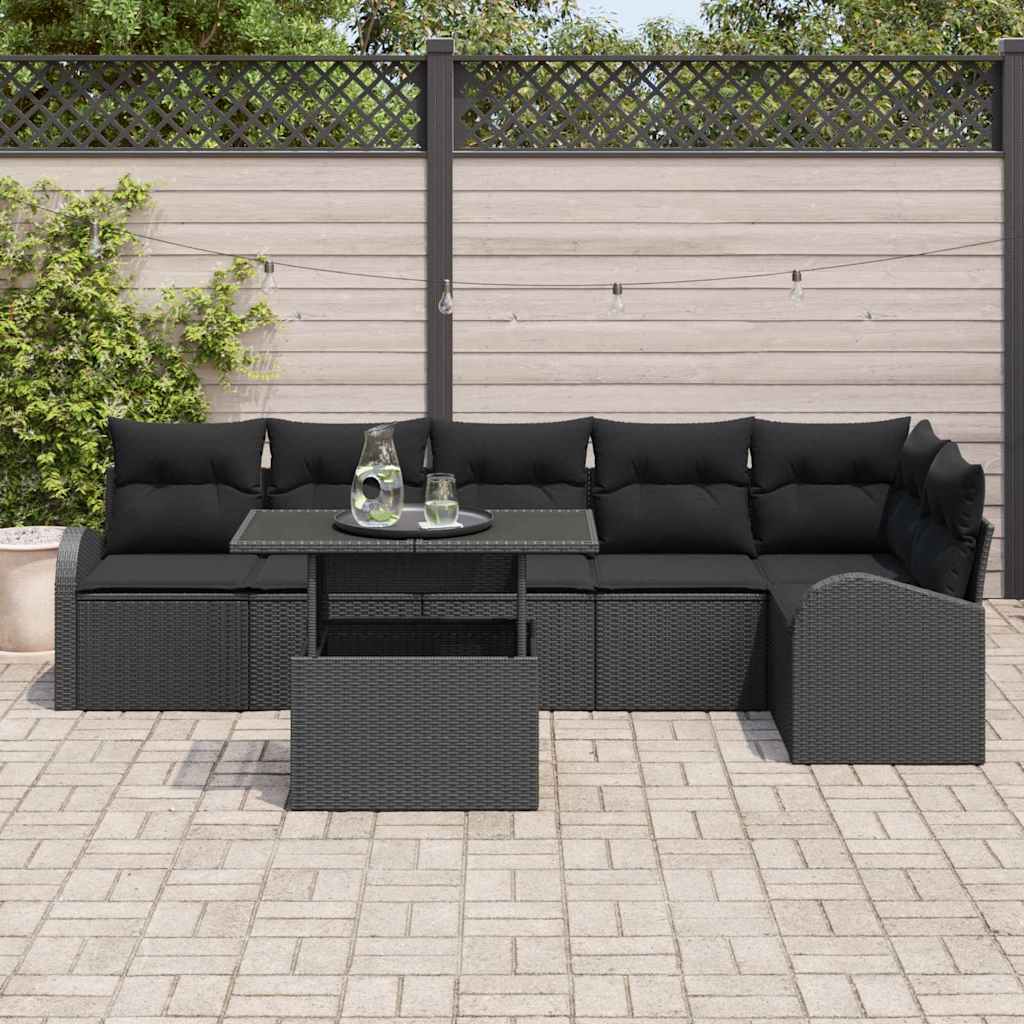 Set Divano da Giardino con cuscino 7 pcs Nero - immagine 3
