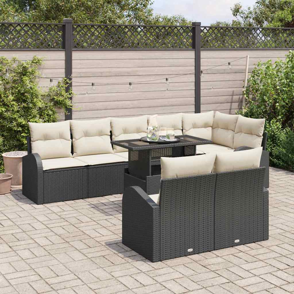 Set Divano da Giardino 9 pcs Nero e crema 100 x 55 x 73 cm - immagine 3