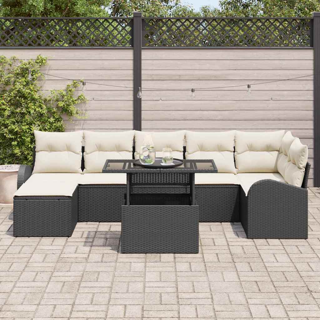 Set Divano da Giardino 8 pcs Nero e Crema polyrattan - immagine 3