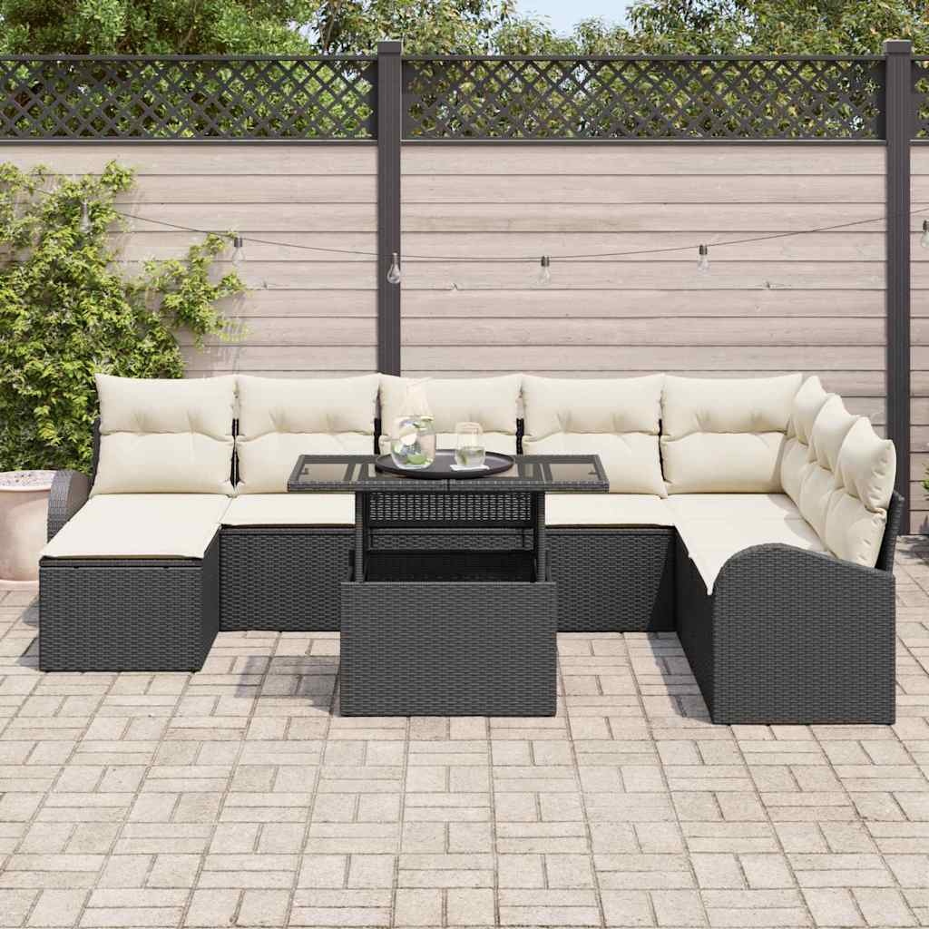 Set Divano da Giardino con cuscino 9 pcs Nero e crema - immagine 3