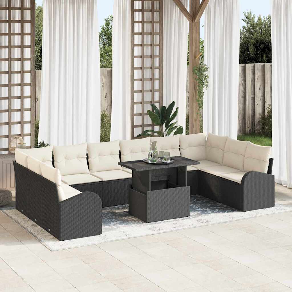 Set Divano da Giardino 11 pcs Nero e crema 100 x 55 x 73 cm