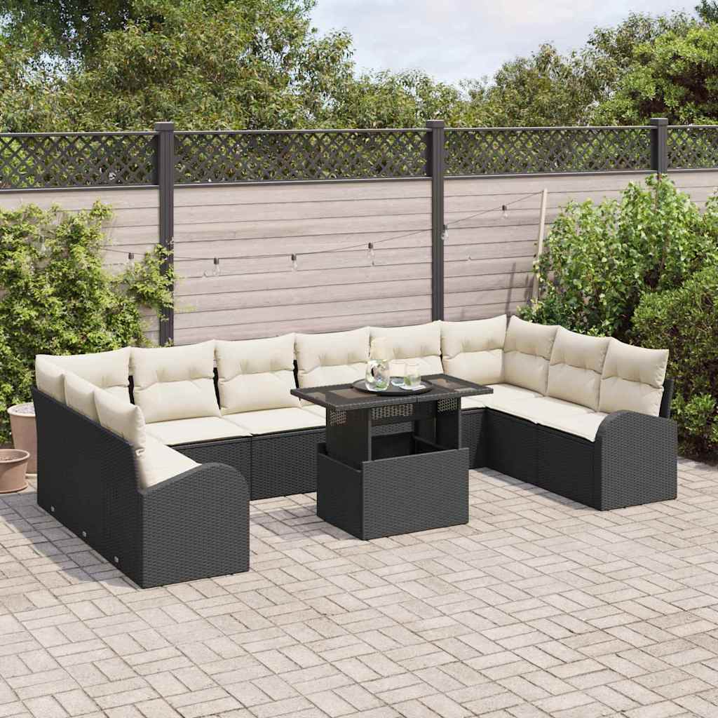 Set Divano da Giardino 11 pcs Nero e crema 100 x 55 x 73 cm - immagine 3