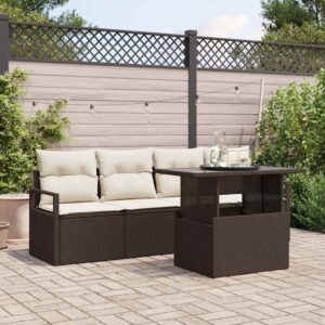 Set Divano da Giardino 5 pcs Marrone e crema 100 x 55 x 73 cm