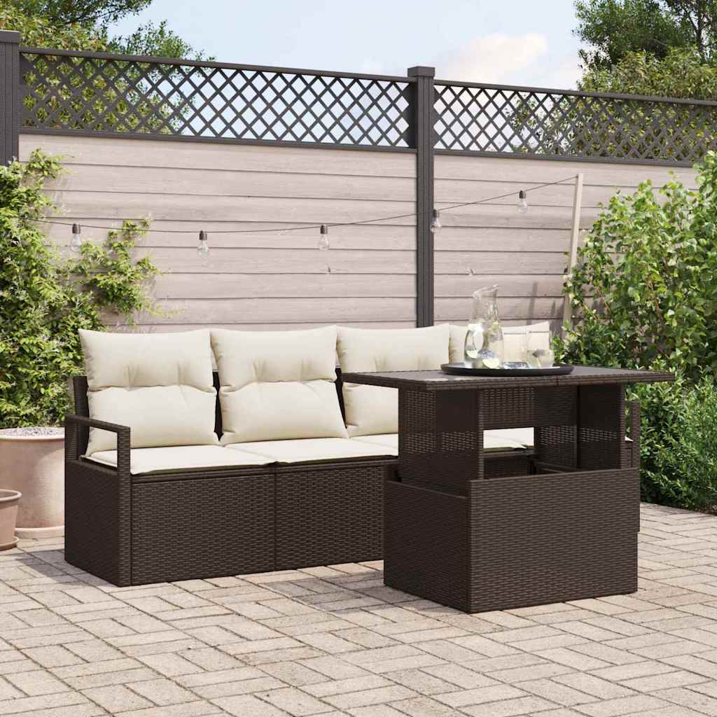 Set Divano da Giardino 5 pcs Marrone e crema 100 x 55 x 73 cm
