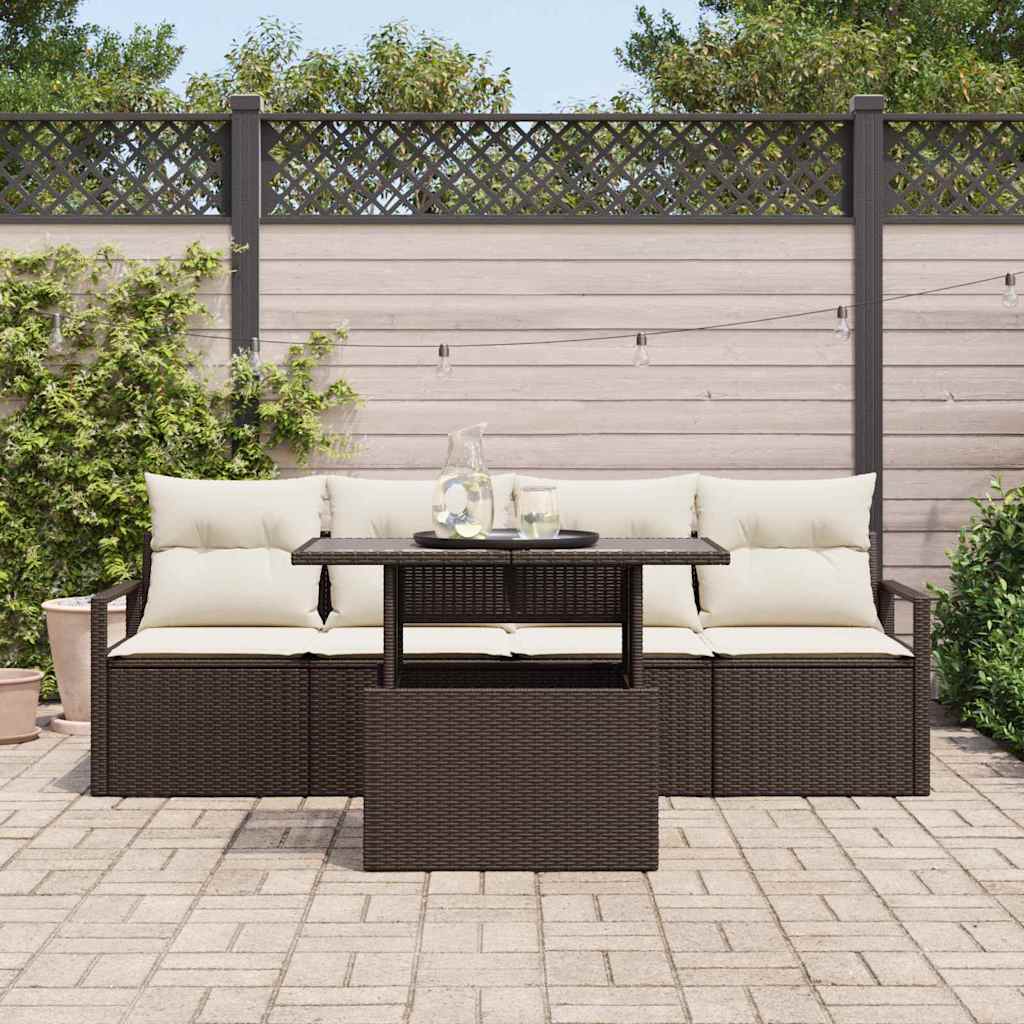 Set Divano da Giardino 5 pcs Marrone e crema 100 x 55 x 73 cm - immagine 3