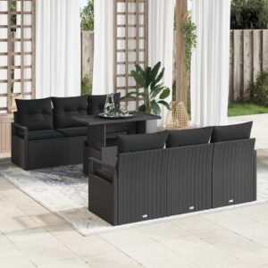 Set Divano da Giardino con archiviazione 7 pcs Nero polyrattan