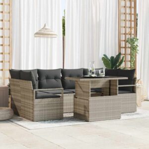 Set di divani con cuscino 7 pcs Grigio chiaro polyrattan