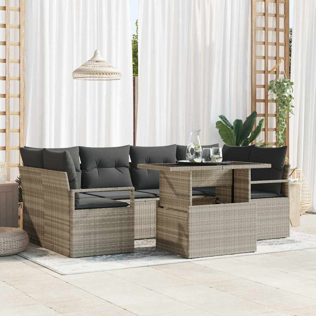 Set di divani con cuscino 7 pcs Grigio chiaro polyrattan