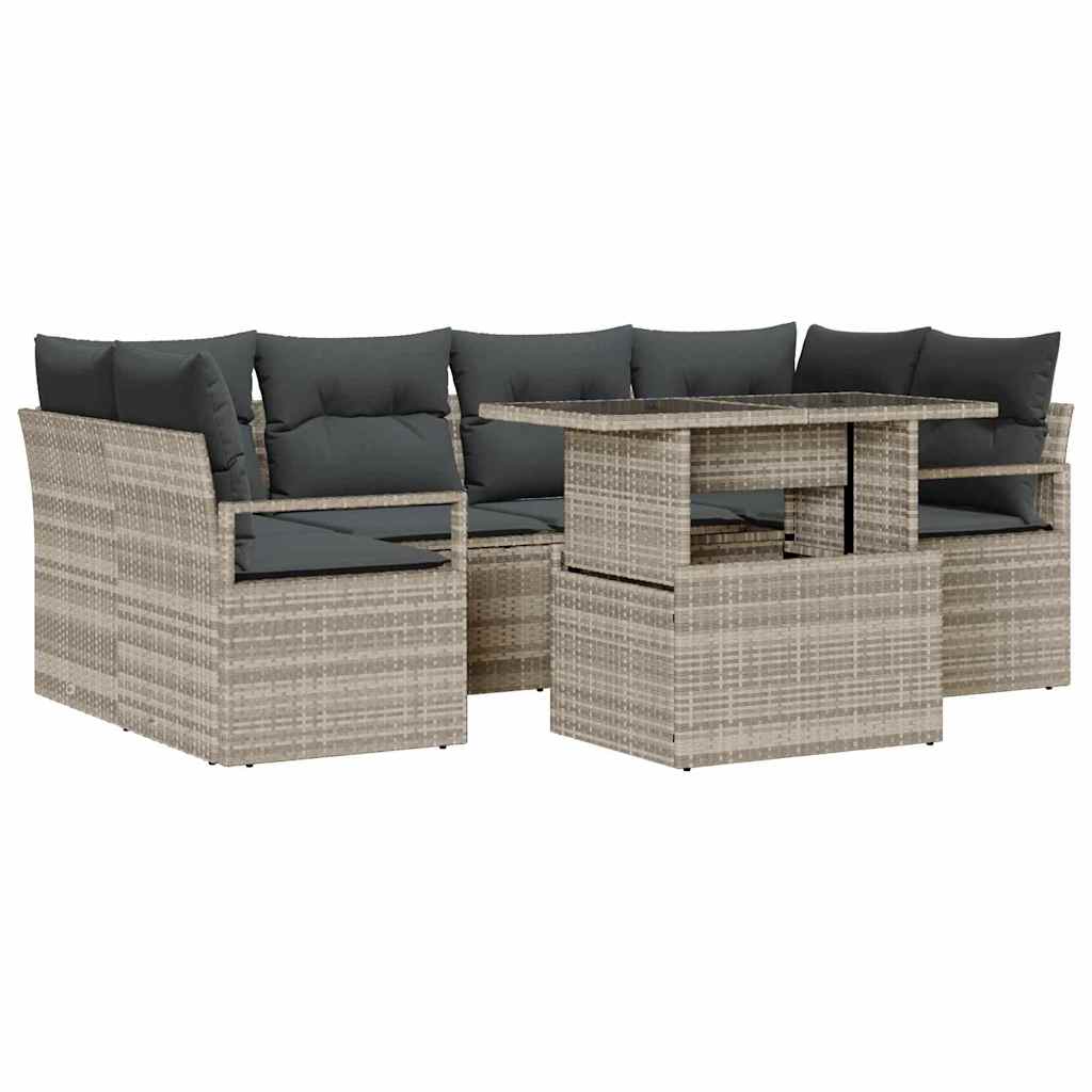 Set di divani con cuscino 7 pcs Grigio chiaro polyrattan - immagine 2
