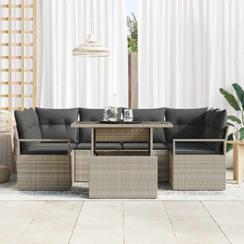 Set di divani con cuscino 7 pcs Grigio chiaro polyrattan - immagine 3