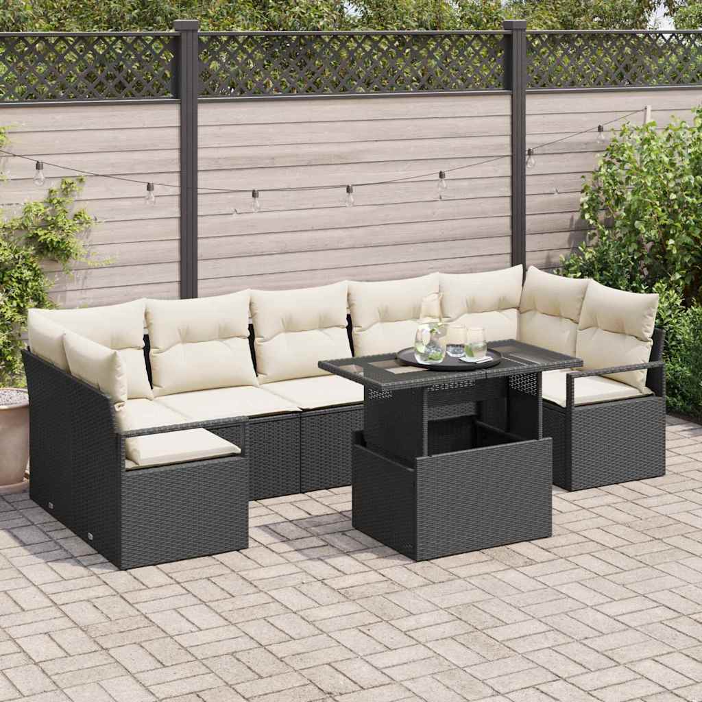 Set Divano da Giardino 8 pcs Nero e crema polyrattan