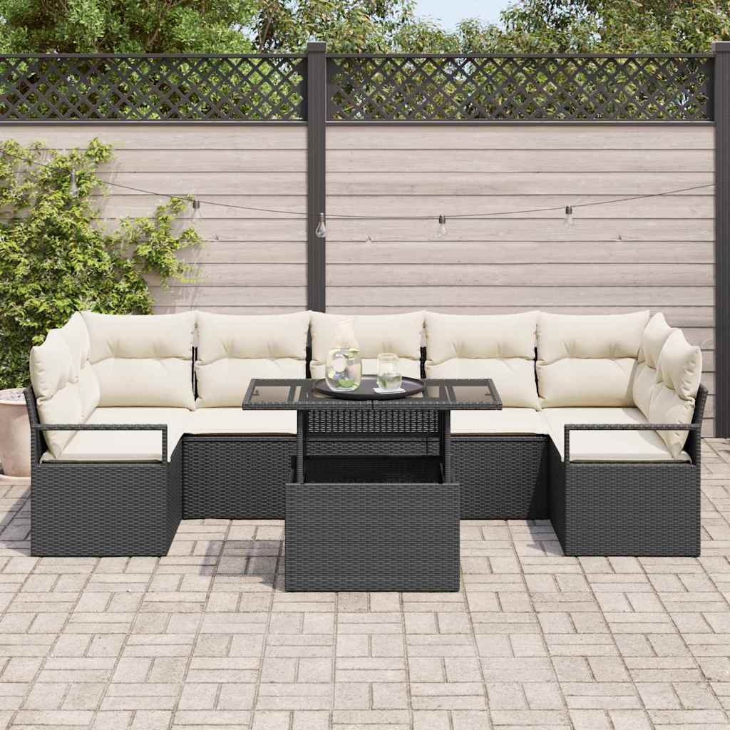 Set Divano da Giardino 8 pcs Nero e crema polyrattan - immagine 3