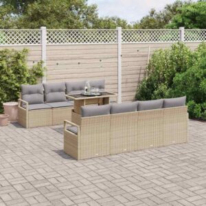 Set Divano da Giardino con cuscino 7 pcs beige e grigio chiaro