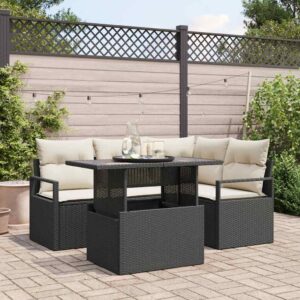 Set Divano da Giardino 5 pcs Nero e crema polyrattan