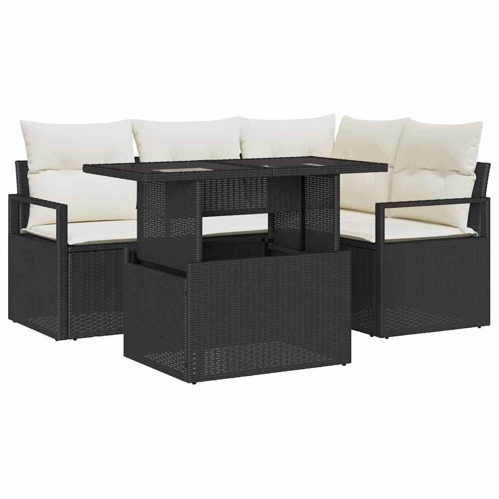 Set Divano da Giardino 5 pcs Nero e crema polyrattan - immagine 2