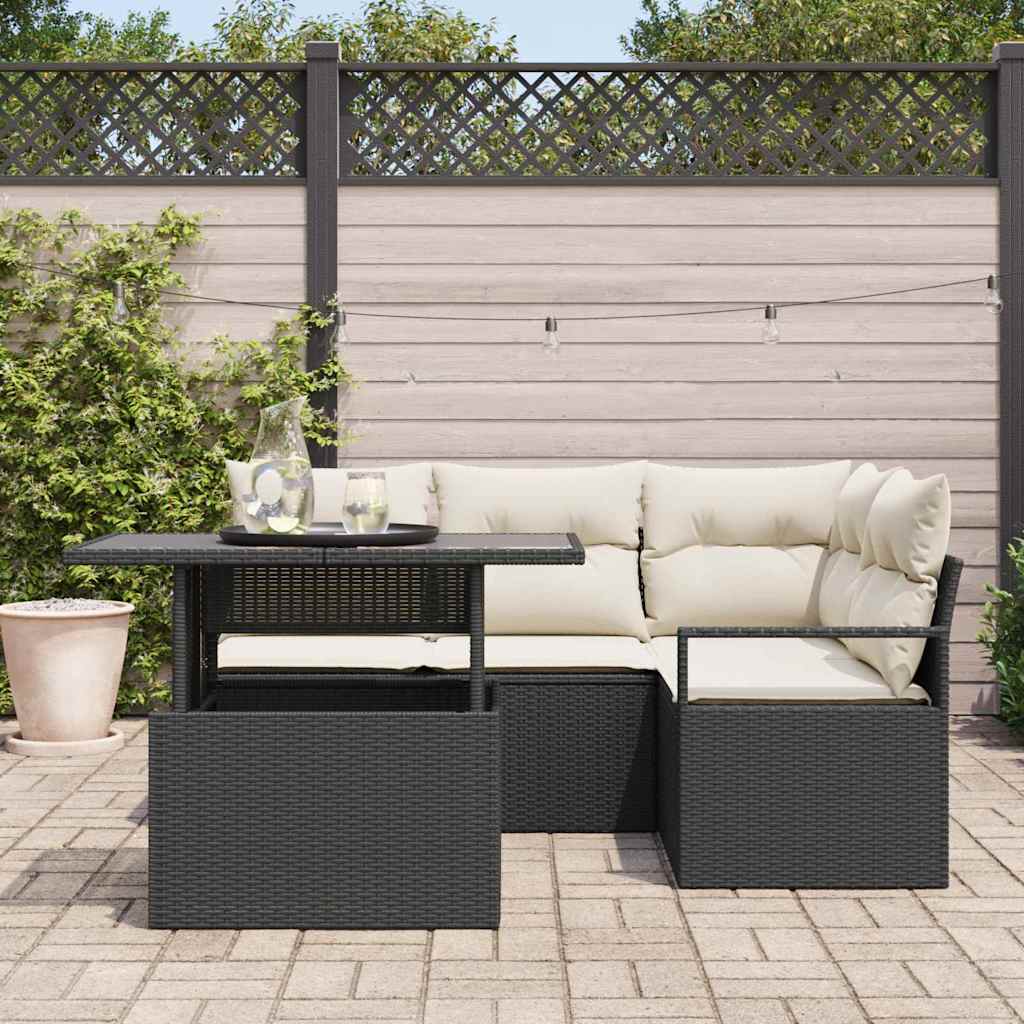 Set Divano da Giardino 5 pcs Nero e crema polyrattan - immagine 3