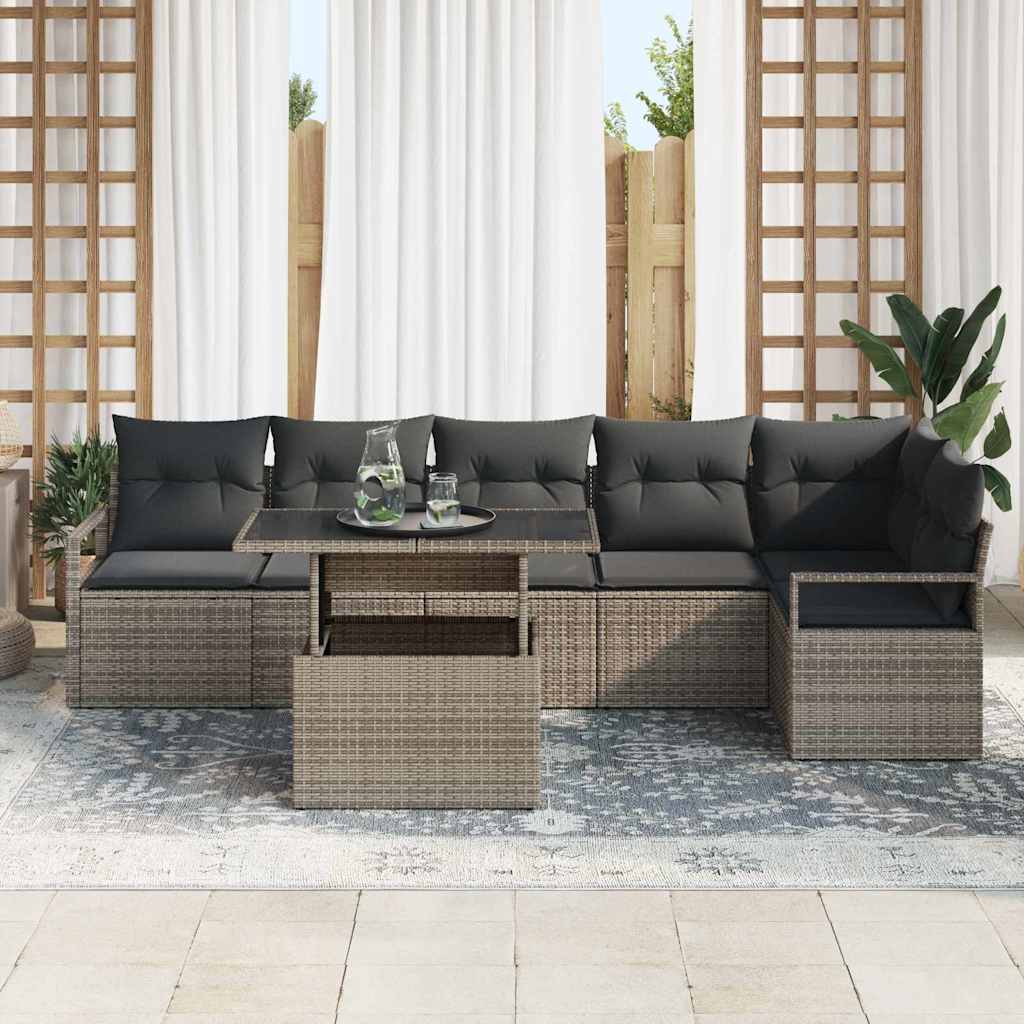 Set Divano da Giardino con cuscino 7 pcs Grigio Poly Rattan - immagine 3