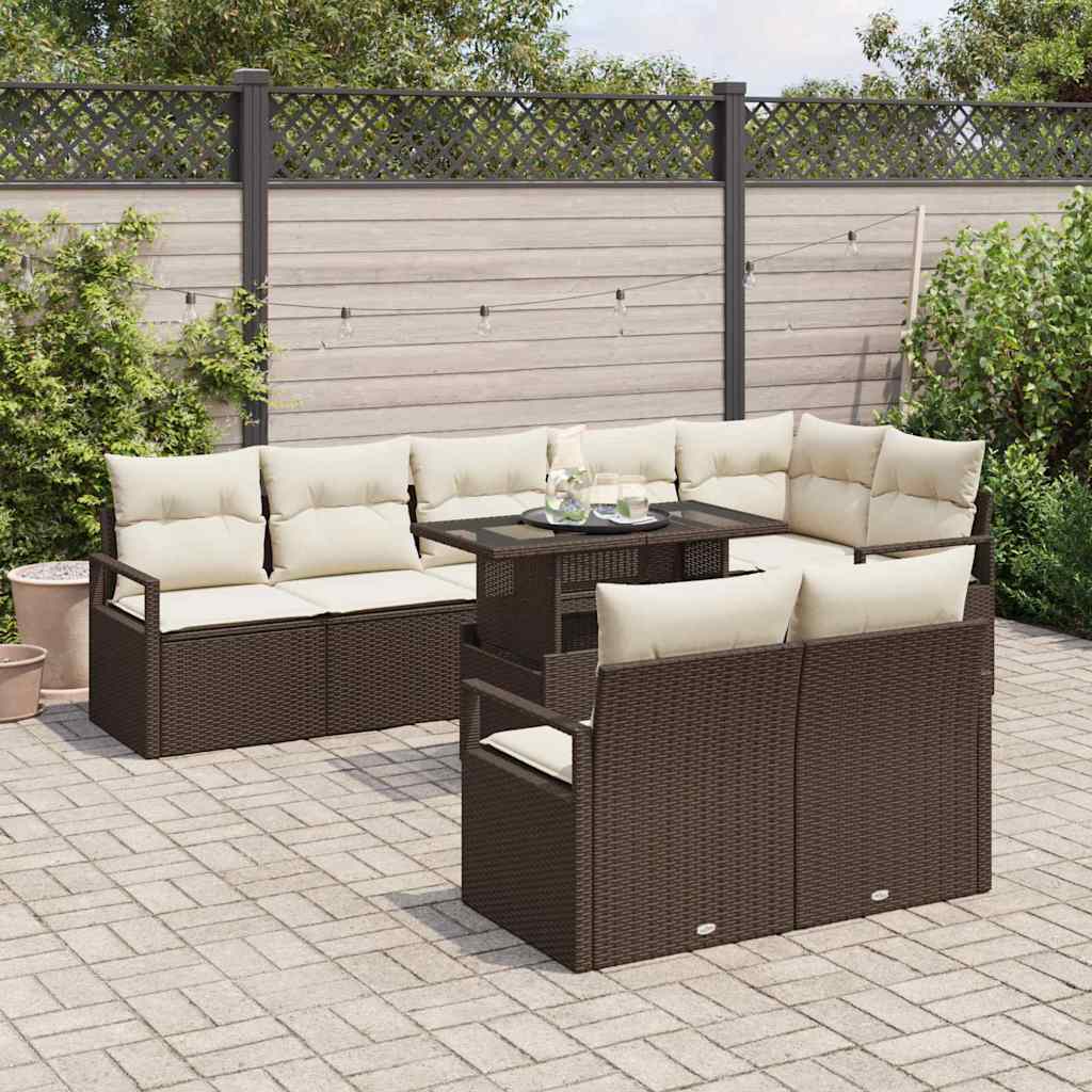 Set Divano da Giardino con cuscino 9 pcs Grigio polyrattan - immagine 3