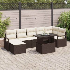 Set Divano da Giardino con cuscino 8 pcs Marrone e crema