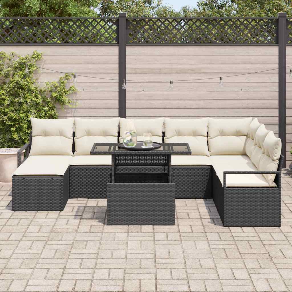 Set Divano da Giardino con cuscino 9 pcs Nero e crema - immagine 3