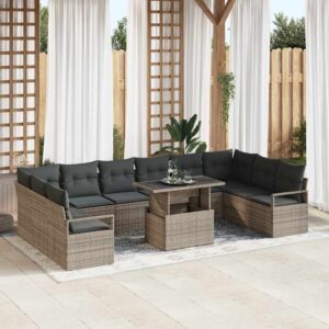 Set Divano da Giardino con cuscino 11 pcs Grigio polyrattan