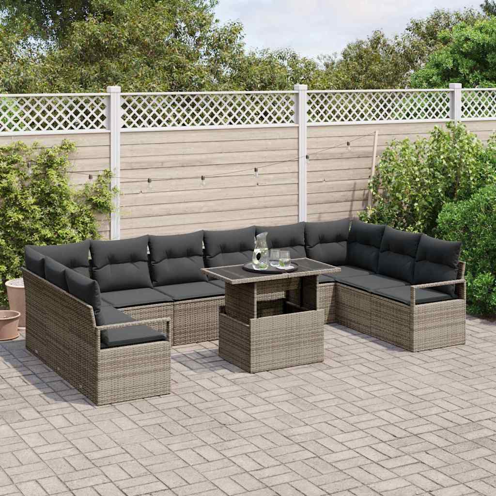 Set Divano da Giardino con cuscino 11 pcs Grigio polyrattan - immagine 3