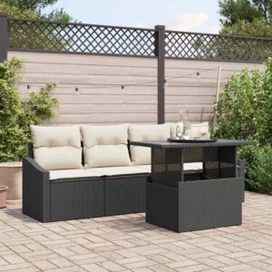 Set Divano da Giardino 5 pcs Nero e crema polyrattan