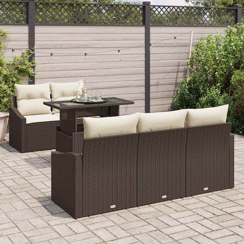 Set Divano da Giardino con cuscino 6 pcs Marrone e crema - immagine 3