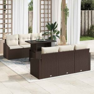 Set Divano da Giardino 7 pcs Marrone e crema 100 x 55 x 73 cm