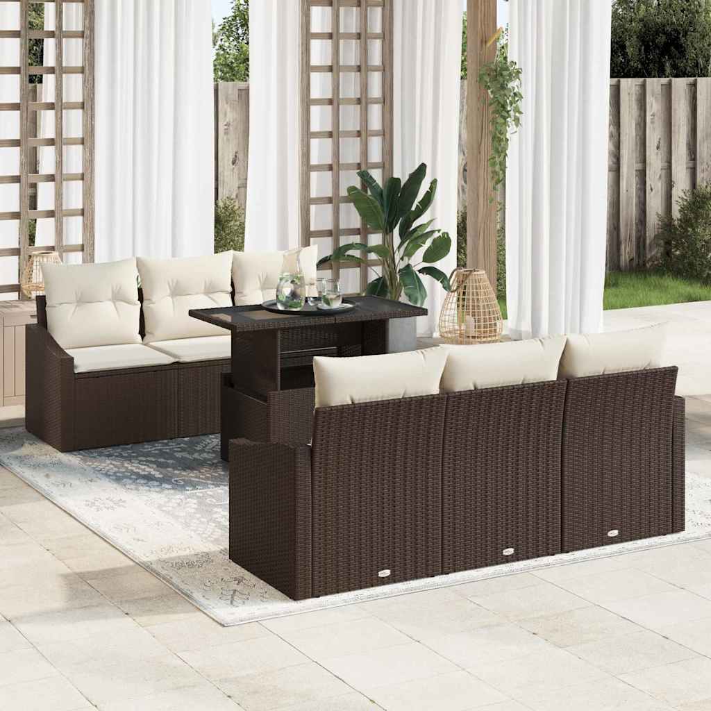 Set Divano da Giardino 7 pcs Marrone e crema 100 x 55 x 73 cm