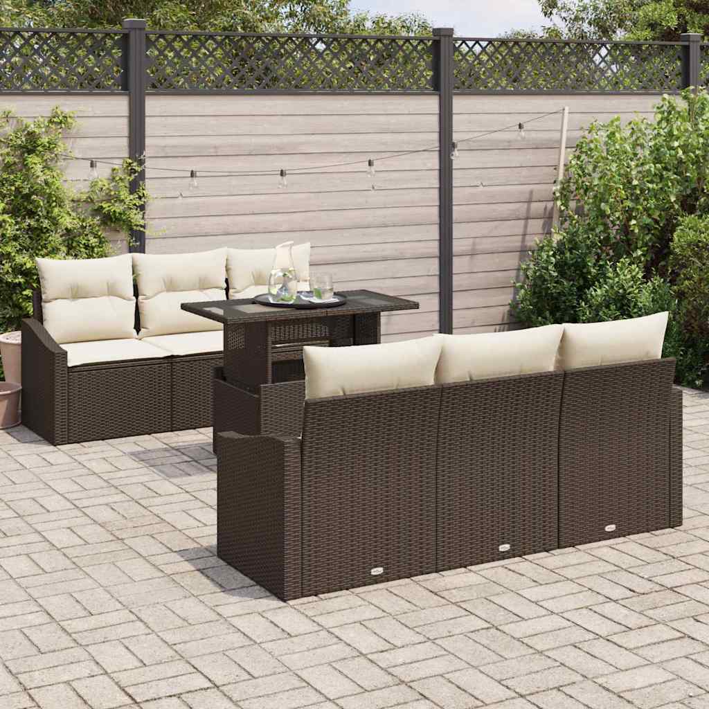 Set Divano da Giardino 7 pcs Marrone e crema 100 x 55 x 73 cm - immagine 3