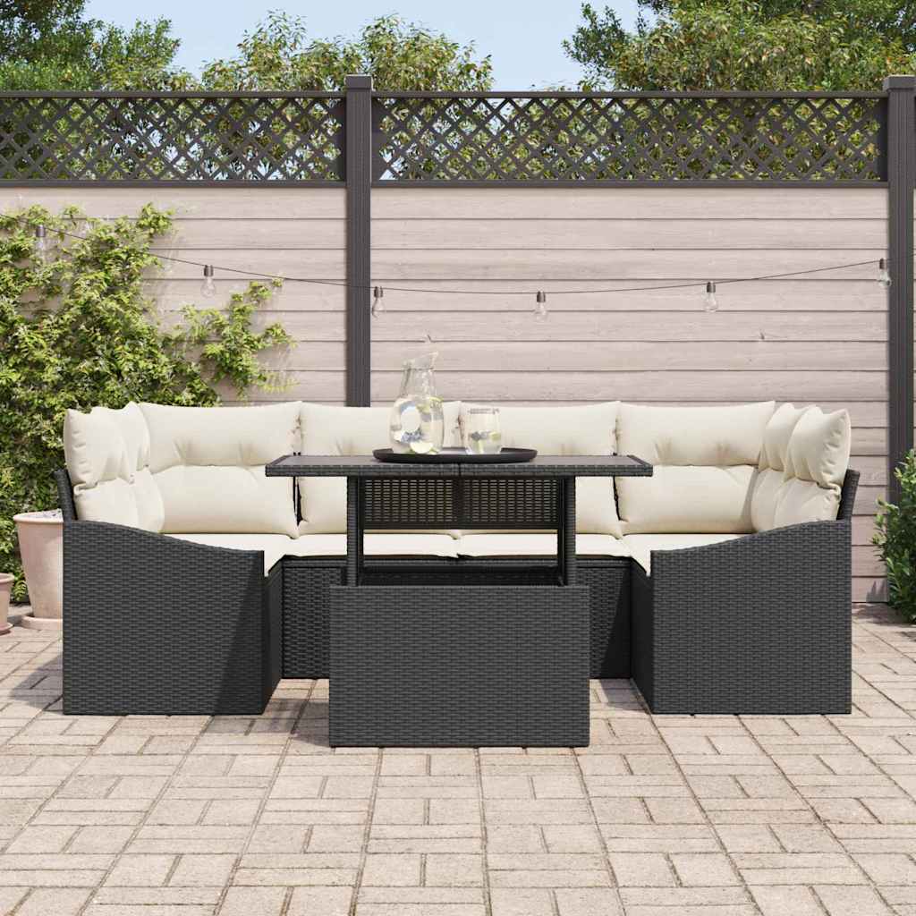 Set Divano da Giardino 7 pcs Nero e crema polyrattan - immagine 3