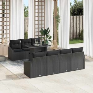Set Divano da Giardino con cuscino 8 pcs Nero