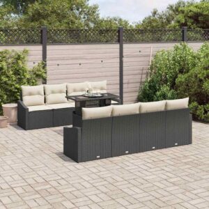 Set Divano da Giardino 7 pcs Nero e crema polyrattan