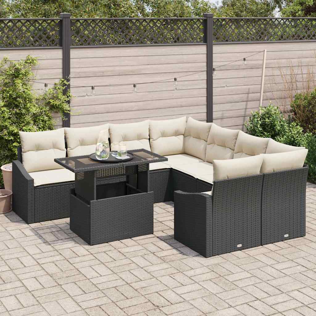 Set Divano da Giardino 9 pcs Nero e Crema polyrattan - immagine 3