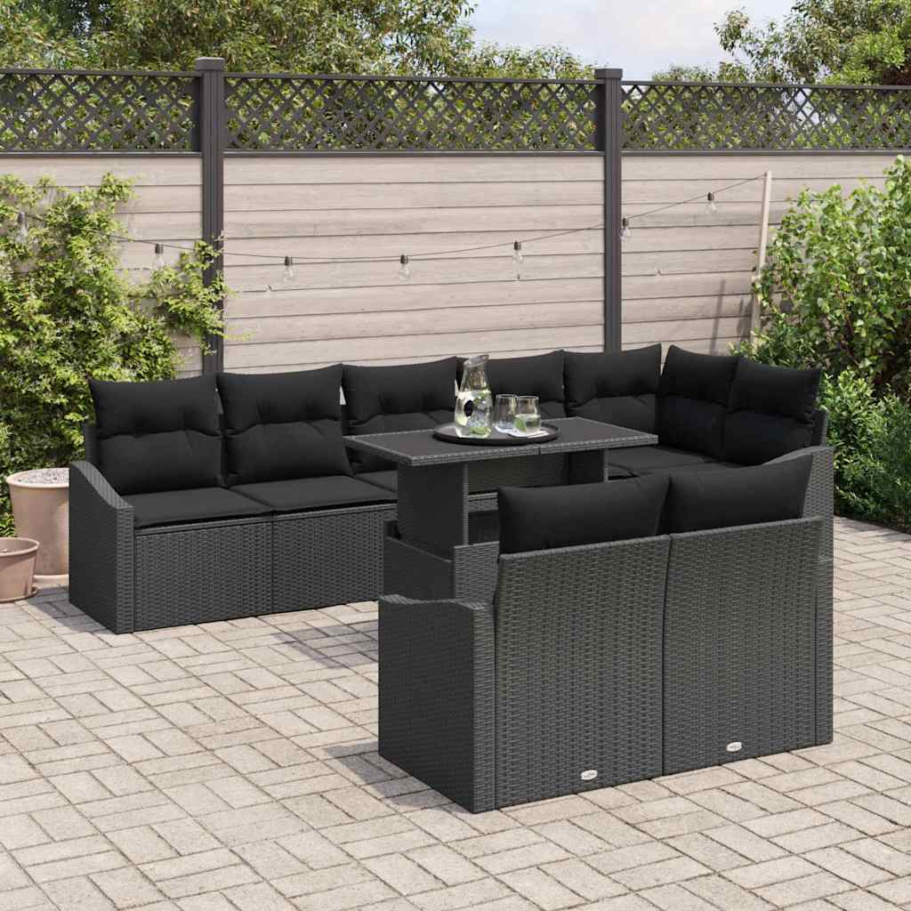 Set Divano da Giardino con cuscino 9 pcs Nero - immagine 3