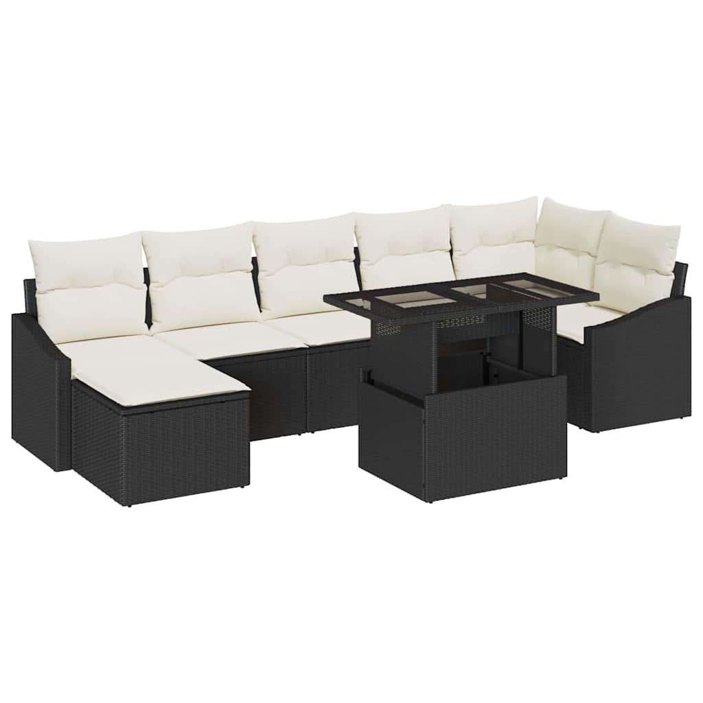 Set Divano da Giardino 8 pcs Nero e Crema polyrattan - immagine 2