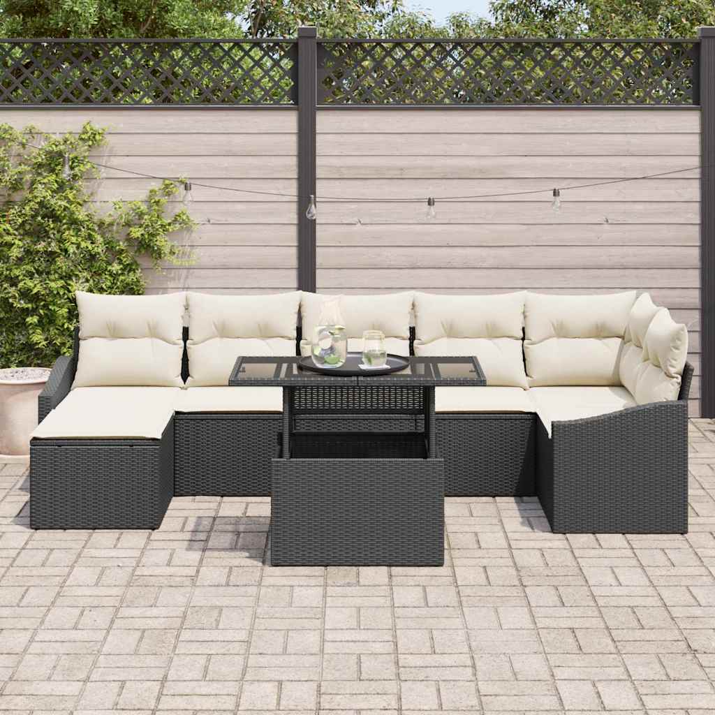 Set Divano da Giardino 8 pcs Nero e Crema polyrattan - immagine 3