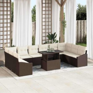 Set Divano da Giardino 11 pcs Marrone e crema 100 x 55 x 73 cm