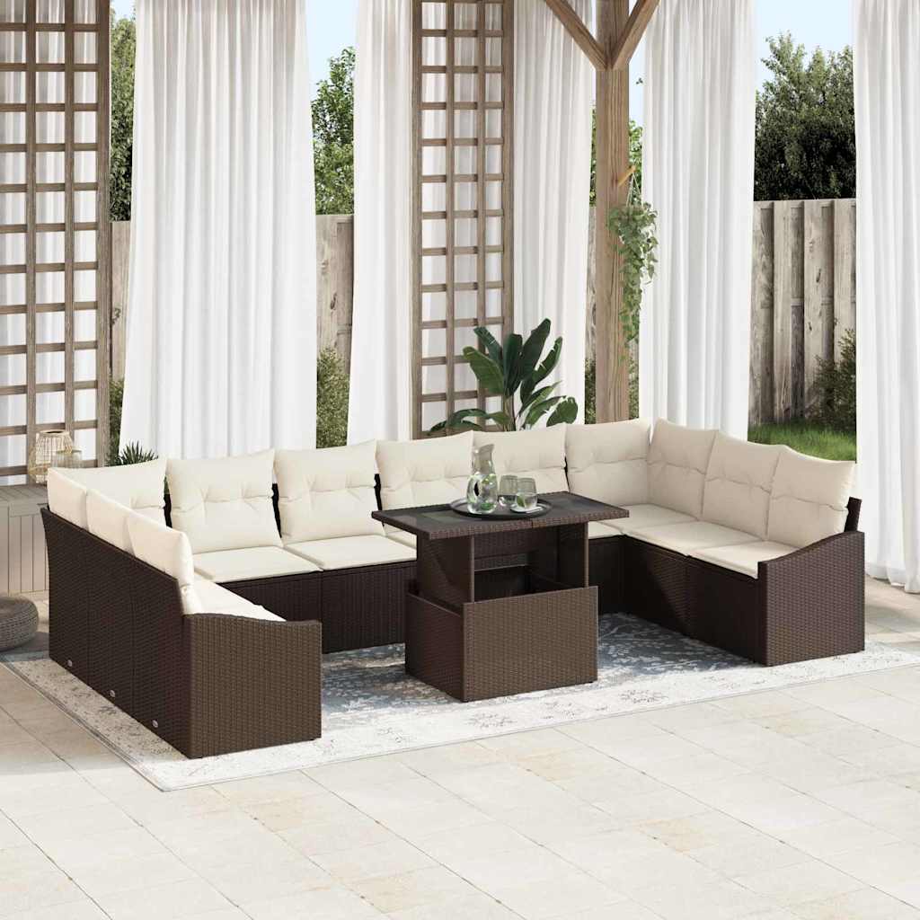 Set Divano da Giardino 11 pcs Marrone e crema 100 x 55 x 73 cm