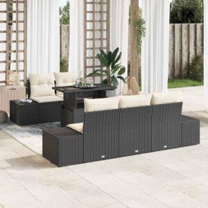 Set Divano da Giardino 6 pcs Nero e crema 100 x 55 x 73 cm