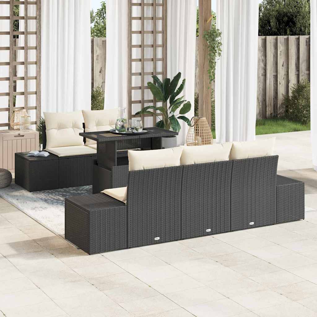 Set Divano da Giardino 6 pcs Nero e crema 100 x 55 x 73 cm