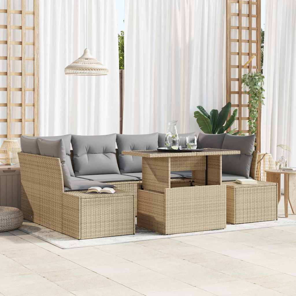 Set di divani 7 pcs Beige e Grigio Chiaro polyrattan