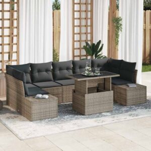 Set di divani con cuscino 8 pcs Grigio polyrattan