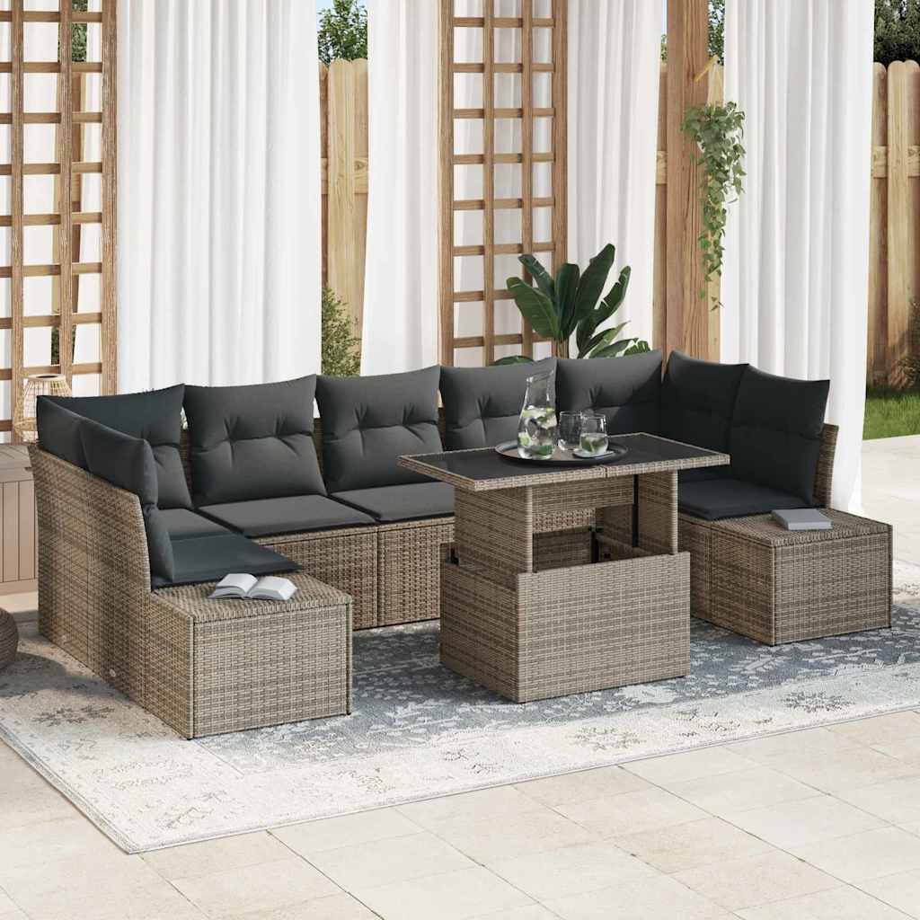Set di divani con cuscino 8 pcs Grigio polyrattan