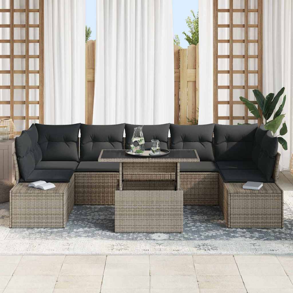 Set di divani con cuscino 8 pcs Grigio polyrattan - immagine 3