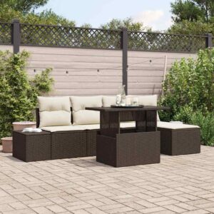 Set Divano da Giardino con cuscino 6 pcs Marrone e crema