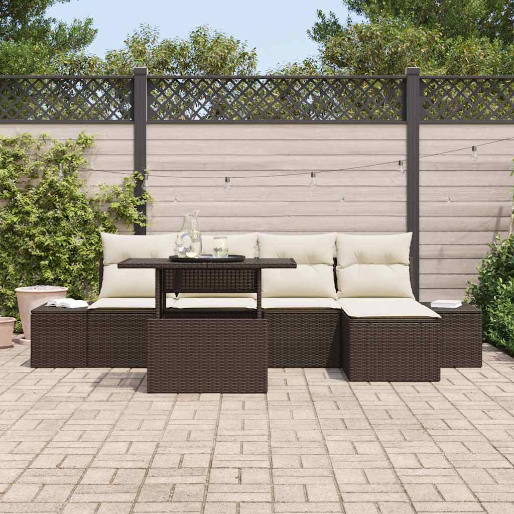 Set Divano da Giardino con cuscino 6 pcs Marrone e crema - immagine 3