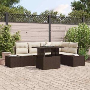 Set Divano da Giardino con cuscino 6 pcs Marrone Poly Rattan